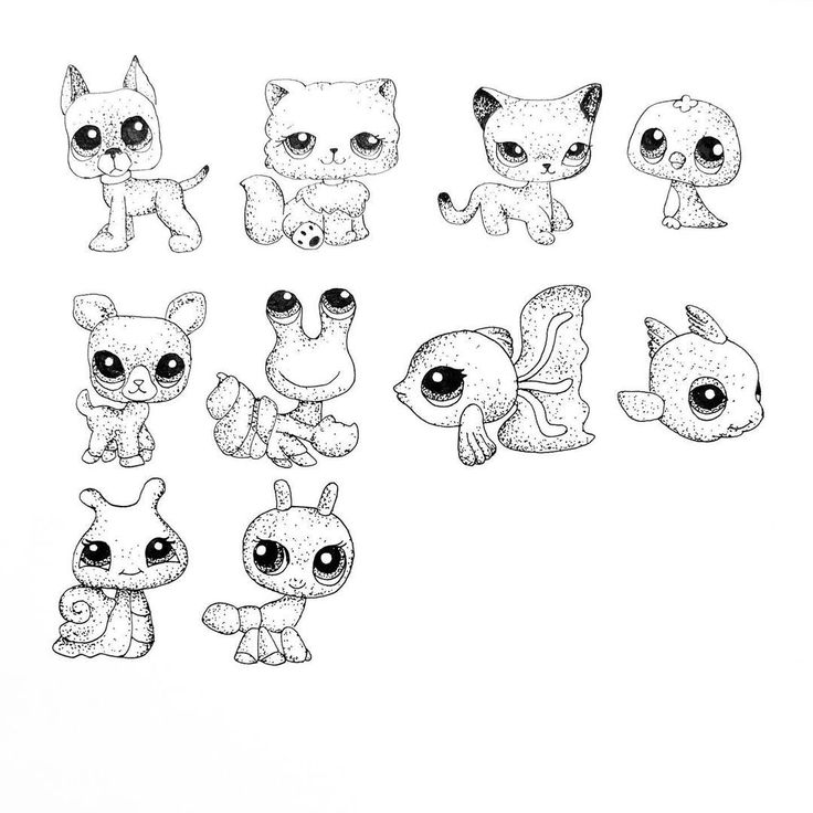 a bunch of littlest pet animals that are drawn by hand