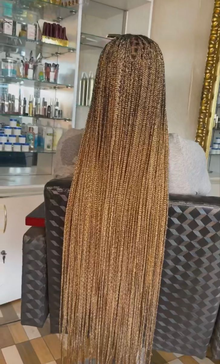 Knotless Box Braids Medium Honey Blonde, 6 27 613 Braids, Knotless Box Braids Blonde And Brown, Color 27 Box Braids, Honey Blonde Braids On Dark Skin, Midback Box Braids, Brown Blonde Box Braids, Gold Knotless Braids, 613/27/30 Box Braids