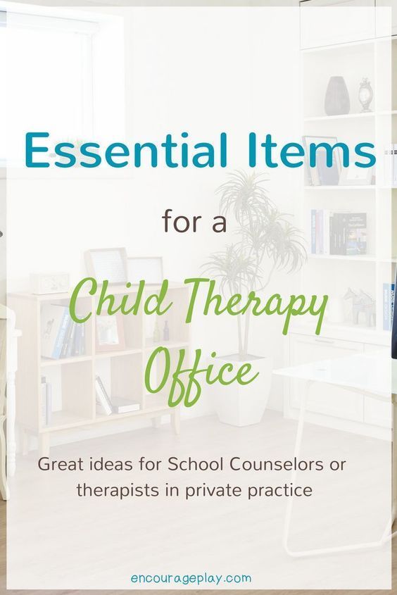 a child's room with bookshelves and desks in the background text reads essential items for a child therapy office