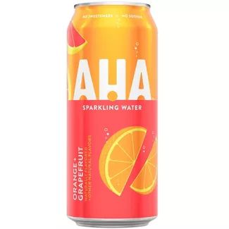 a can of orange juice with the word aha on it