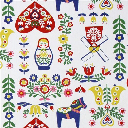 an image of a colorful pattern with flowers and animals on white background, which is very similar to the traditional russian folk art