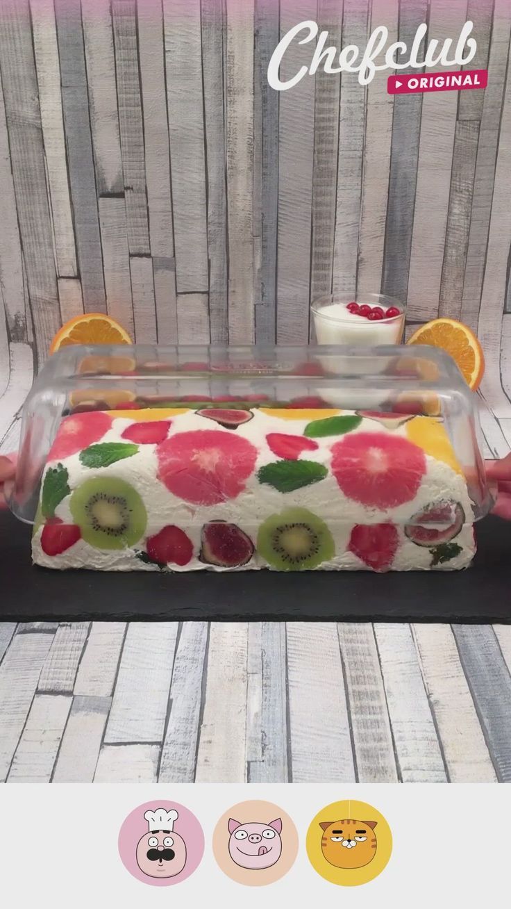 a glass tray with fruit on it and the words chopclub original written below