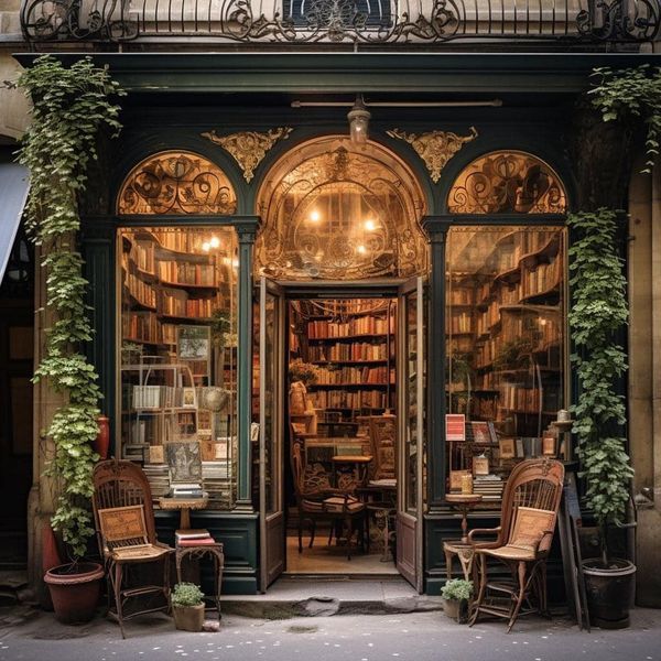 the entrance to a book store filled with lots of books