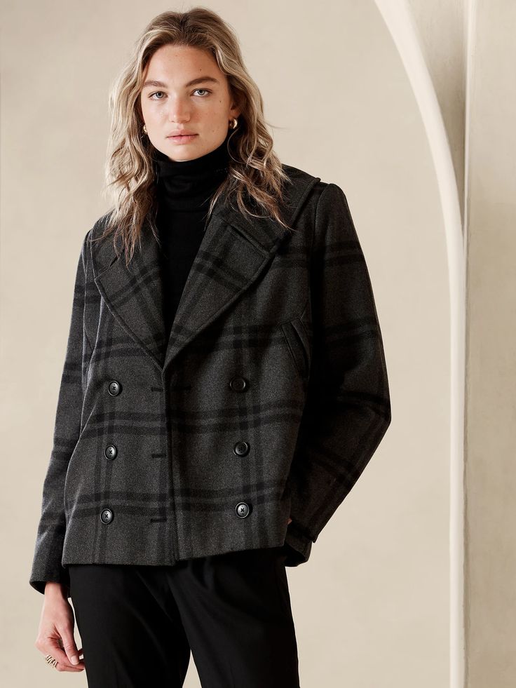 Classic Peacoat | Banana Republic Factory Winter Workwear Cropped Jacket With Lapel Collar, Collared Cropped Jacket For Office In Fall, Fall Single Breasted Blazer With Spread Collar, Collared Pea Coat With Double Button For Work, Collared Pea Coat With Double Button Closure For Work, Fall Collared Single-breasted Pea Coat, Fall Pea Coat With Lapel Collar, Fall Single-breasted Collared Pea Coat, Classic Pea Coat With Flap Pockets For Work