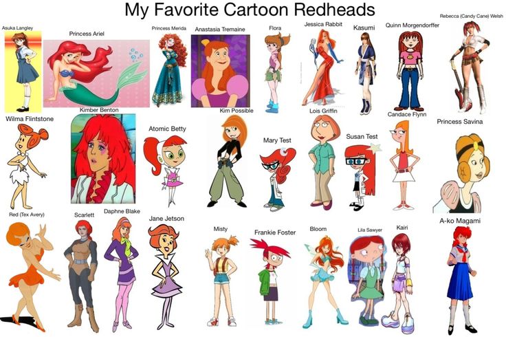 an image of cartoon characters that are in different positions and sizes, all with their names