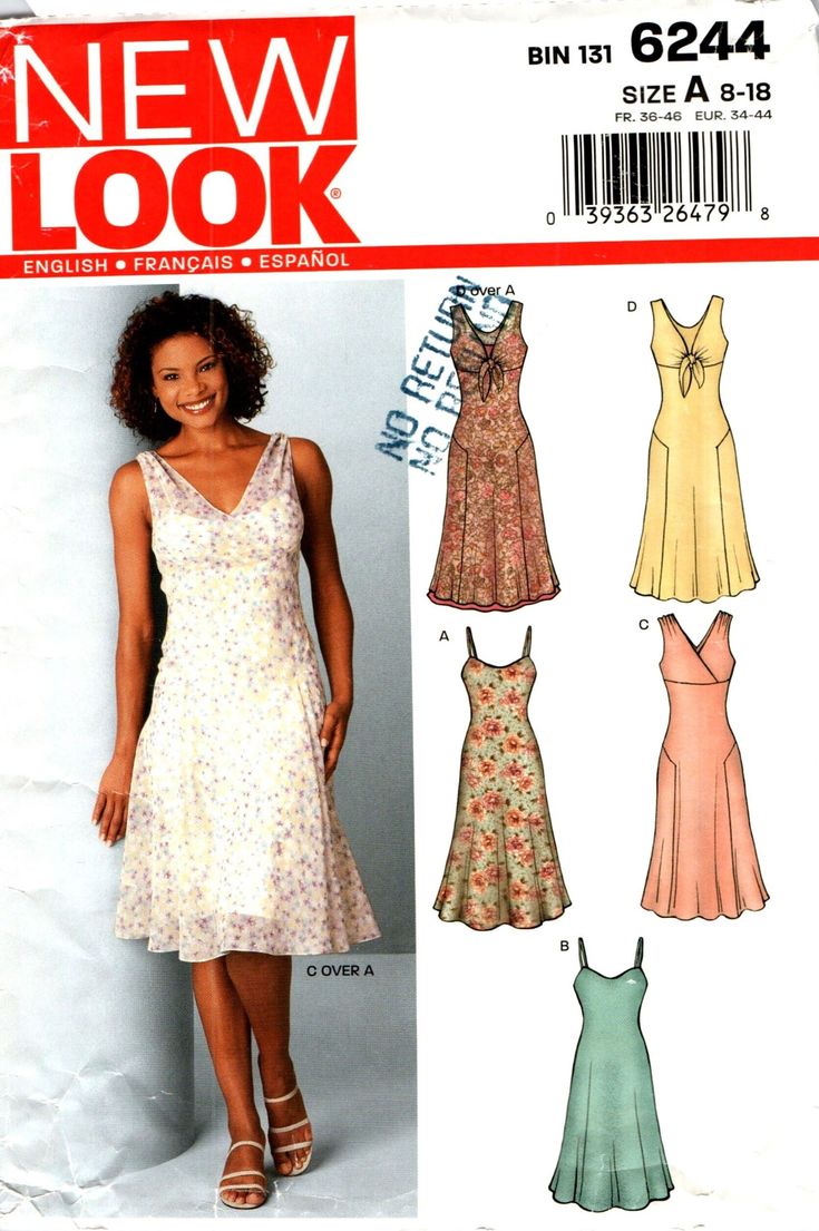 V-NECK BIAS SLIP STYLE CAMISOLE SUMMER DRESS SEWING PATTERN SIZE 8 10 12 14 16 18 - WOMEN MISSES NEW LOOK 6244 C 2000s INCLUDES FULL FIGURE, CURVY FIT AND PLUS SIZE FOUR STYLES INCLUDING: SPAGHETTI STRAPS SLIP DRESS BODICE WITH OR WITHOUT FRONT TIES BIAS CUT, GORED SKIRT THIS PATTERN COMES IN 3 LANGUAGES:   ENGLISH   FRANCH   SPANISH THIS PATTERN IS IN 'EXCELLENT' CONDITION.  UNCUT WITH FACTORY FOLDS! Tank Top Sewing Pattern, Summer Dress Sewing Patterns, Plus Size Sewing Patterns, Crochet Pattern Instructions, Wedding Dress Patterns, Dress Party Night, Miss Dress, Crochet Dress Pattern, Blush Dresses