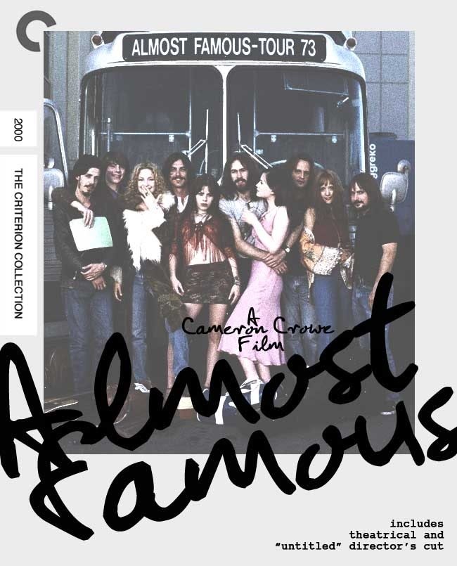 a group of people standing in front of a bus with the words almost famous tour on it