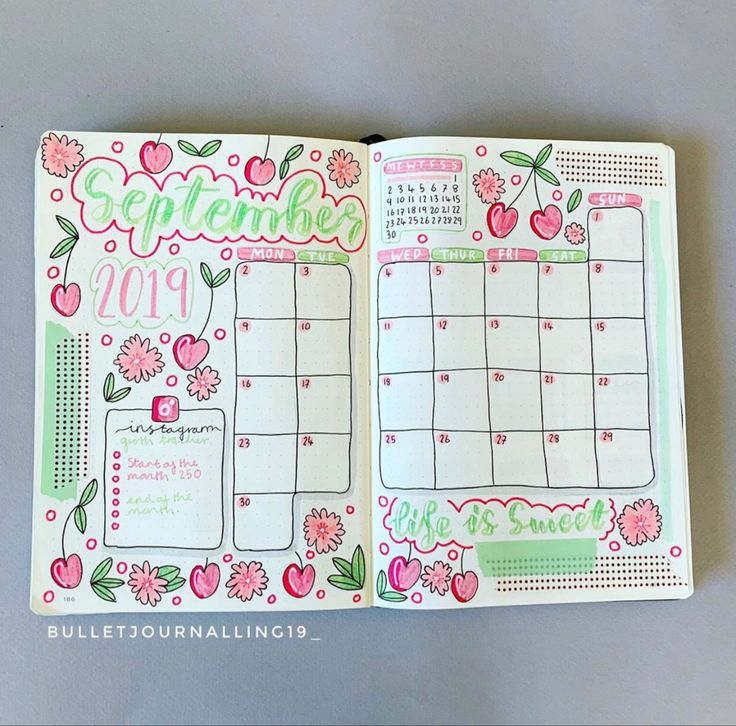 an open planner book with flowers and fruit on the pages is shown in this image