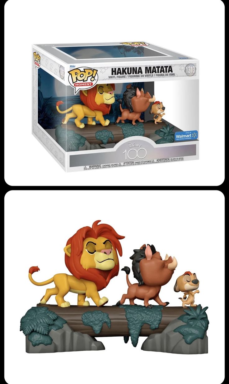 the lion king figurines are on display in their packaging boxes and they look like they