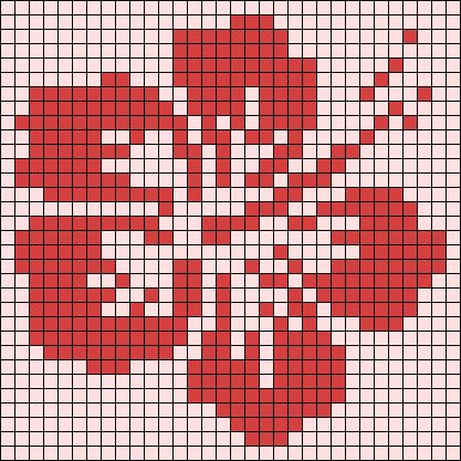 a red and white cross stitched pattern with flowers on the bottom, in squares