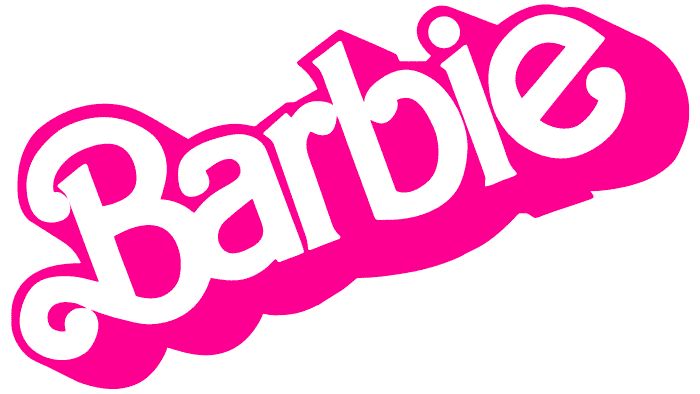 the word barbie written in pink on a white background