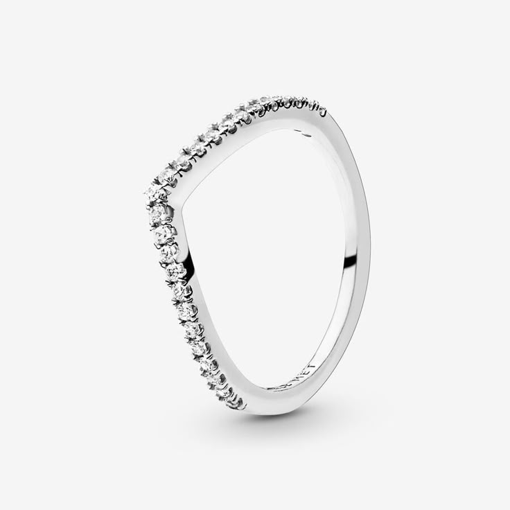 Shimmering Wish Ring with Cubic Zirconia | Sterling silver | Pandora US Pandora Stackable Rings, Ring Pandora, Crystal Engagement Rings, Pandora Ring, Wishbone Ring, Charms Pandora, Bracelet Pandora, Chevron Ring, Pandora Rings