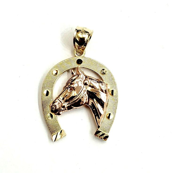 "(100% AUTHENTIC) 14k two tone gold (rose and yellow) horseshoe pendant charm with diamond cut. \"Comes with a gift box\" 14K Gold pendant charm. Solid 14K gold, not plated. Nicely polished and shiny. Stamped 14K for Authenticity. ADDITIONAL INFO: REAL 14K Gold. Polished, Shiny 3.1 grams. 1 inch top to bottom without bail. 0.81 inches left to right. Please refer to the photo of the item next to a quarter for comparison purposes. Shipping: Your order will be professionally packed and shipped. US Elegant Horseshoe-shaped Horse Design Jewelry, Elegant Horseshoe Jewelry With Horse Design, Yellow Gold Horseshoe Jewelry For Anniversary, Gold Hallmarked Horseshoe Jewelry, Gold Engraved Horseshoe Jewelry, 14k Yellow Gold Jewelry With Horse Design, Gold Horseshoe Jewelry For Anniversary, Good Luck Horseshoe Charms Jewelry, 14k Yellow Gold Horseshoe Jewelry