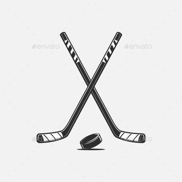 two hockey sticks and an ice puck - sports / activity conceptual