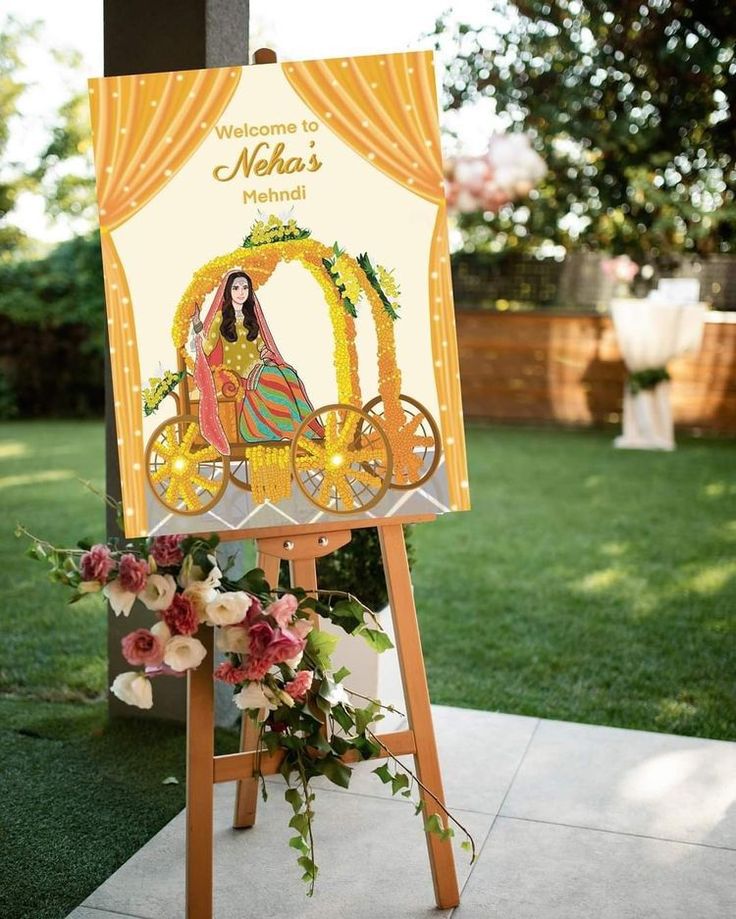 Haldi Decore Idea, Mehendi Board Decor, Mehandi Decorations Ideas, Mehndi And Haldi Decor, Mehndi Board Ideas, Desi Wedding Decor Mehndi Stage, Mehndi Ideas Decor, Haldi Event Ideas, Mehndi Sign Board