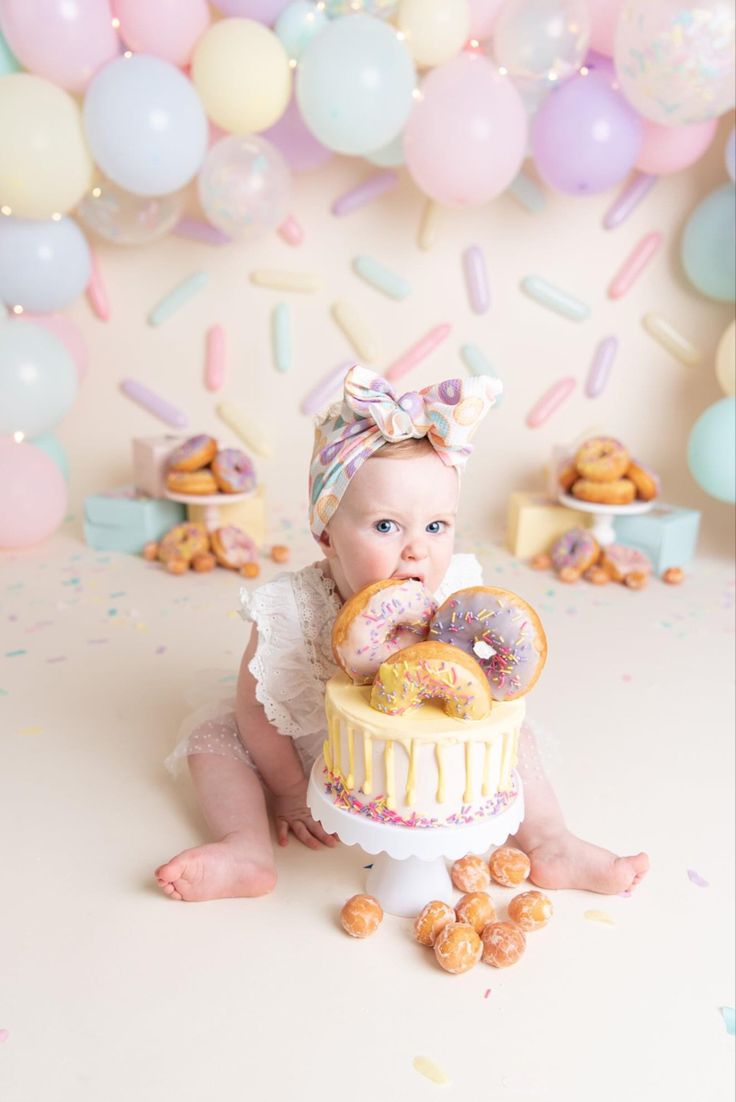 Donut Cake Smash, Half Birthday Party, Half Birthday Cakes, 2nd Birthday Photos, Baby First Birthday Themes, Cake Smash Theme, Sunshine Photography, Donut Themed Birthday Party, Liquid Sunshine