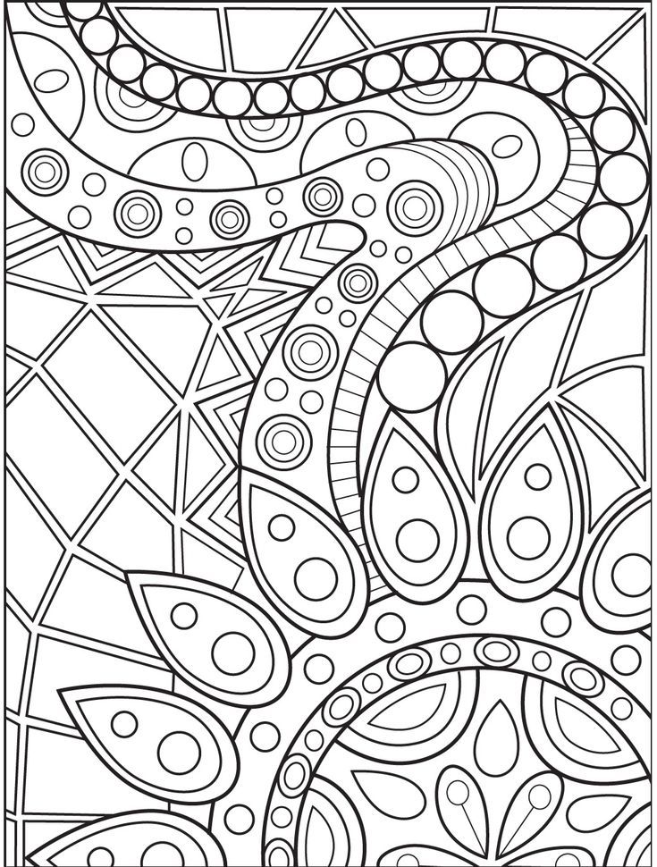 a coloring book page with abstract designs and shapes in black and white, for adults to color