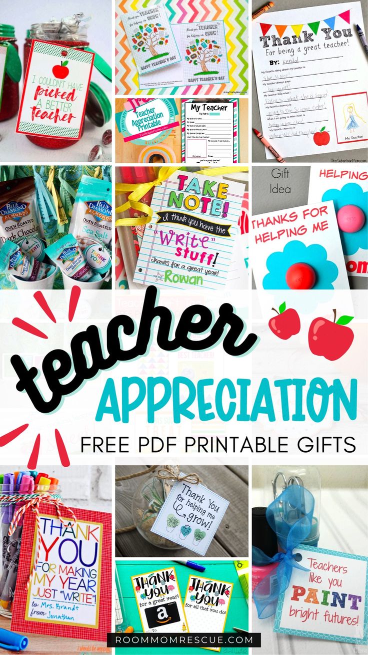 teacher appreciation printables and gift ideas for teachers