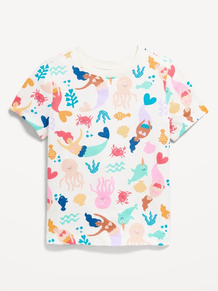 Short-Sleeve Printed T-Shirt for Toddler Girls | Old Navy Playful Short Sleeve T-shirt With All Over Print, Playful Printed Short Sleeve T-shirt, Trendy Printed Crew Neck T-shirt, Casual Patterned T-shirt With Graphic Print, Playful Cartoon Print Crew Neck T-shirt, Playful Crew Neck T-shirt With Cartoon Print, Crew Neck Cotton T-shirt With Character Print, Playful Multicolor Printed T-shirt, Patterned All Over Print T-shirt For Spring