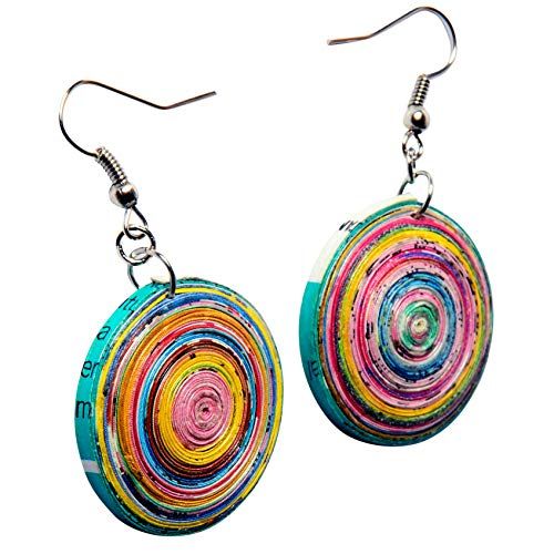 the earrings are made out of colorful paper