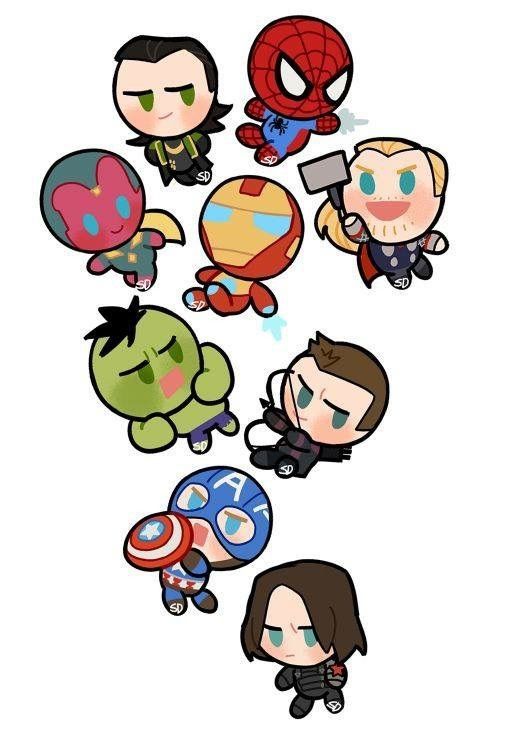 the avengers and spider - man characters are depicted in this cartoon character drawing, which appears to be drawn on paper