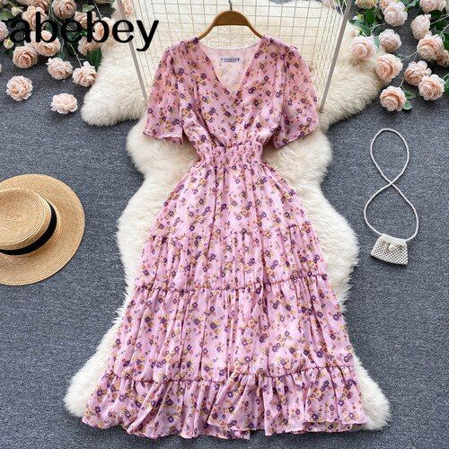 Shipping: Worldwide Express Shipping AvailableDelivery time: 7-15Days Fast ShippingReturns: Fast refund, 100% Money Back Guarantee.Brand Name: abebeySleeve Style: RegularPattern Type: SolidSilhouette: A-LINENeckline: V-NeckDecoration: FoldsStyle: CasualDresses Length: Mid-CalfMaterial: CottonMaterial: PolyesterOrigin: Mainland ChinaClosure Type: PulloverType: RegularWaistline: empireSleeve Length(cm): ShortSeason: SummerRelease Date: Summer 2022Place Of Origin: China (Mainland)Gender: WOMEN Summer Chiffon Maxi Dress Non-stretch, Non-stretch Chiffon Maxi Dress For Summer, Trendy Pink Maxi Dress For Summer, V-neck Dress For Garden Party During Beach Season, Pink Non-stretch Dress For Brunch, Elegant Short Sleeve Dress For Beach Season, Summer Floral Chiffon Dress With Short Sleeves, Pink Midi Dress For Beach Party, Pink Midi Dress For Beach Season Parties