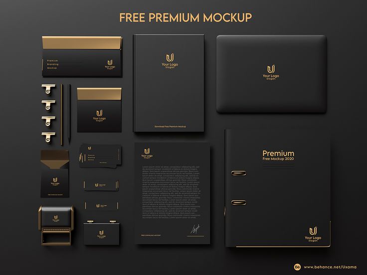 black and gold stationery mockup with free premium mockups for your brand identity