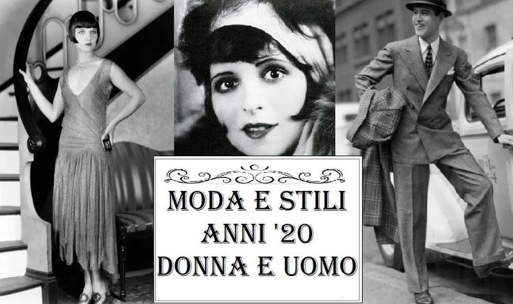 a man and woman standing next to each other in front of a sign that says moda e still anni 20 donna e ummo