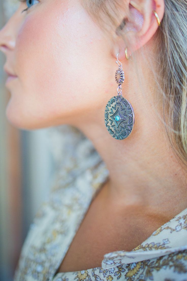 Our Western Earrings are a fusion of bold style and cultural flair. These earrings feature intricate Aztec-inspired designs with a Western, Southwestern twist. Capturing the spirit of the Southwest with their vibrant colors and geometric patterns. Perfect for adding a touch of bohemian charm to your outfit, these earrings are versatile enough to complement both casual and dressy looks. -Product Details: Length: 2.5" Width: 1.25" -Earring back: Post Metal finish: gold, rhodium Plated Product: Lead & Nickel Compliant Anti-tarnish: Double E-coating Multicolor Bohemian Jewelry With Intricate Design, Bohemian Teardrop Oxidized Earrings, Copper Drop Earrings, Nickel-free Southwestern Style Jewelry For Festivals, Turquoise Chandelier Earrings For Festivals, Bohemian Teardrop Oxidized Jewelry, Bohemian Blue Copper Earrings, Bohemian Copper Plug Earrings Nickel Free, Bohemian Oxidized Chandelier Drop Earrings