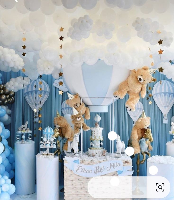 Cloud Birthday Party Decoration, Baby Boy Christening Theme, Teddy Bear Hot Air Balloon Theme, First Birthday Boy Themes, Cloud Baby Shower Theme, First Birthday Decorations Boy, Do Boy