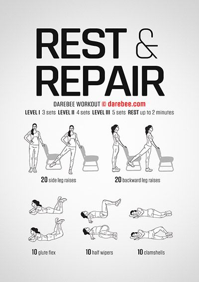 a poster with instructions on how to use the rest and repair exercise for back pain