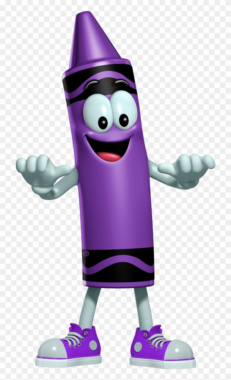 a cartoon purple crayon character with arms and legs, holding his hands out