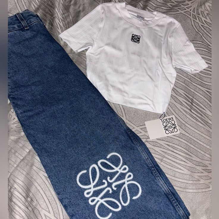 Loewe Pants Size: 32 Loewe Shirt Size: Xs *Brand New With Tags Loewe Pants, Loewe Top, Loewe Clothes Women, Black Loewe Top, Loewe White Top, Loewe Tshirts, Brand New, Black And White, Pants