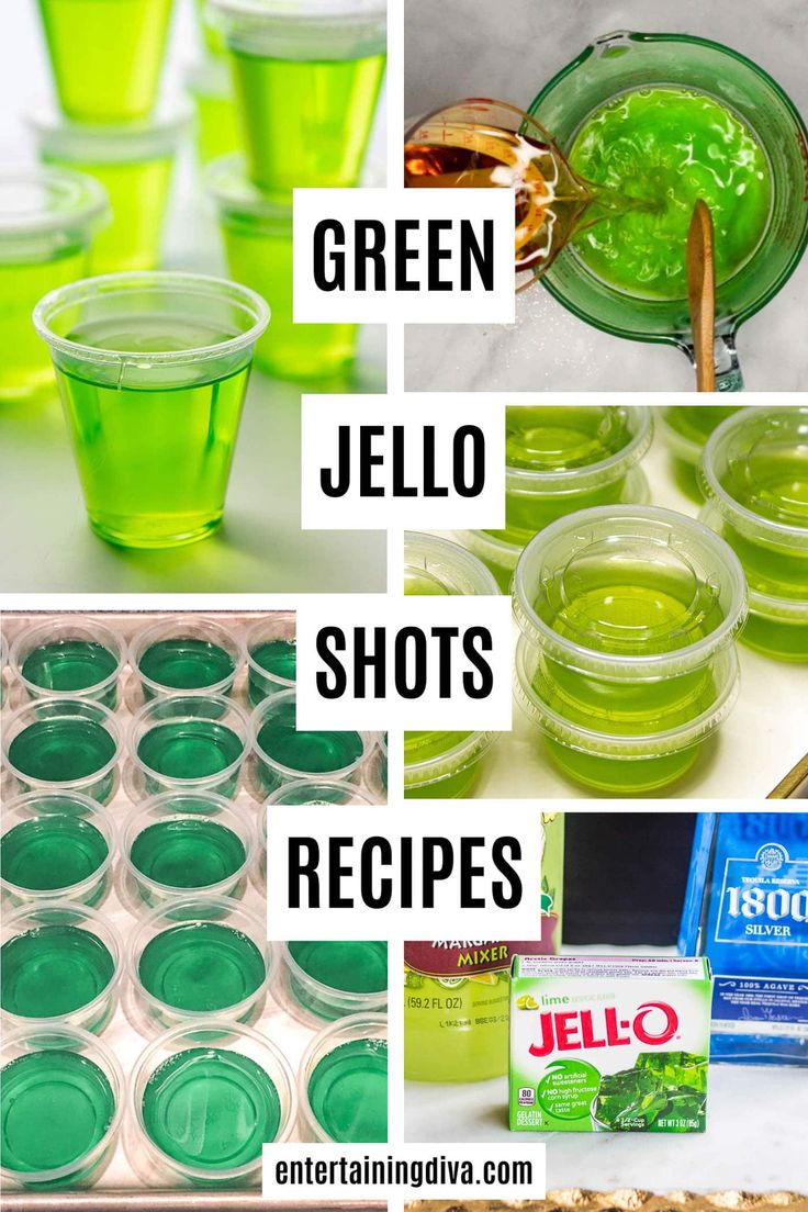 Green Jello Shots Recipes | Cocktails and Jello Shots Keto Jello Shots, Green Color Party Ideas, Green Jello Shots Recipe, Basic Jello Shot Recipe, Green Tea Jello Shots Recipe, Green Tea Jello Shots, Green Vodka Cocktails, Jello Shot Recipes Tequila, How To Make Jello Shots With Vodka