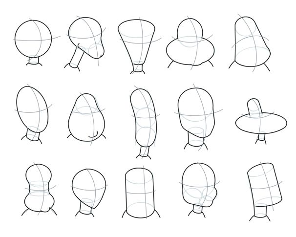 how to draw cartoon character heads with different poses and shapes for each character in the game