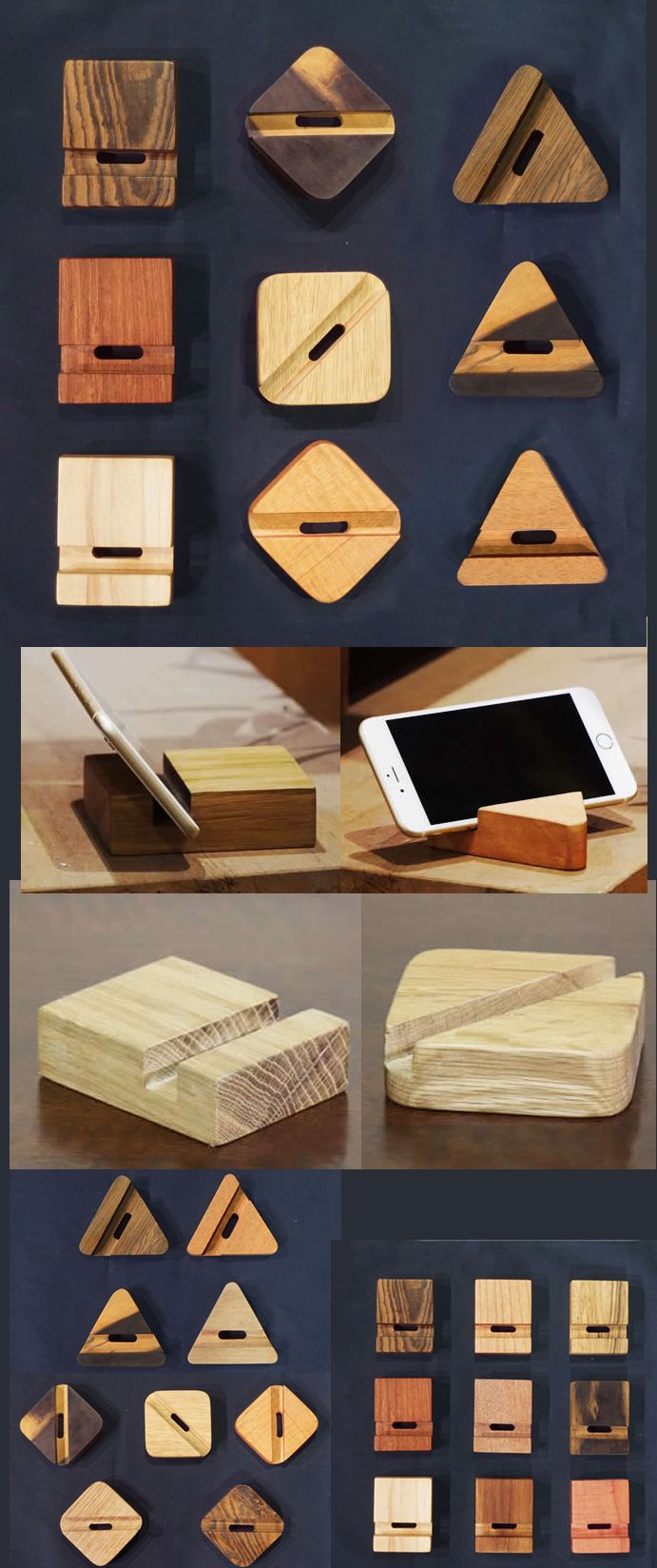 several different types of wooden shapes and sizes are shown in this image, including an iphone