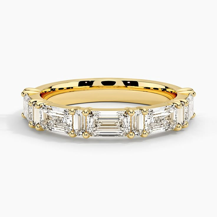 Frances Lab Diamond Wedding Ring (1 1/2 ct. tw.) - 18K Yellow Gold. Glistening baguette-cut lab diamonds are placed vertically between horizontally-set emerald-cut lab diamonds in this glamorous yet elegant band. Goth Wedding Ideas, Emerald Cut Wedding Band, Stunning Wedding Rings, Baguette Wedding Band, Emerald Wedding Band, Emerald Wedding Rings, Future Engagement Rings, Goth Wedding, Emerald Cut Engagement