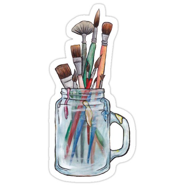 a jar filled with lots of different colored brushes