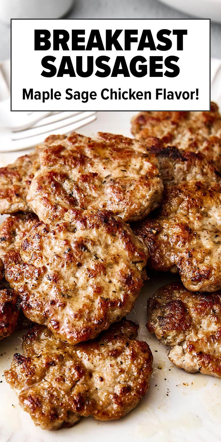 Chicken breakfast sausage with maple sage flavor. Breakfast Turkey Recipes, Ftdi Breakfast Recipes, Healthy Breakfast With Chicken, Breakfast Ideas With Meat, Ground Turkey Recipes Breakfast, Low Sodium Breakfast Sausage, Chicken Sausage Patty Recipes, Homemade Breakfast Sausage Patties, Chicken Sausage Patties Recipes