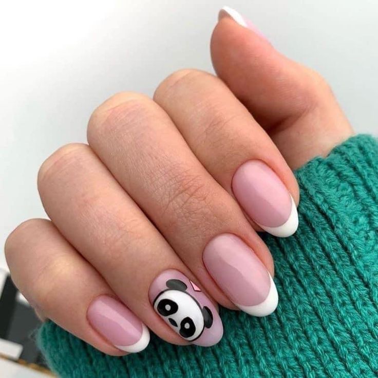 Panda Nail Art, Shellac Nail Art, Cute Nail Art Designs, Simple Gel Nails, Oval Nails, Minimalist Nails, Funky Nails, Short Acrylic Nails, Cute Acrylic Nails