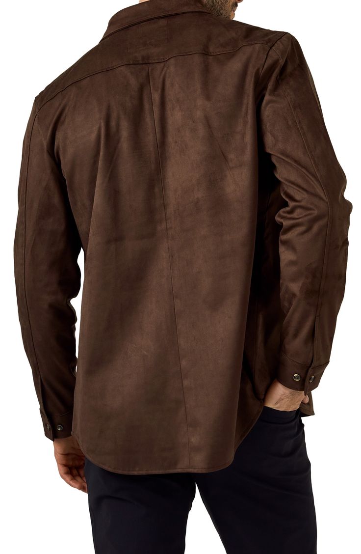 Soft and lightweight with a hint of stretch for comfort, this shirt makes layering easy and good-looking, and wears just as well on its own. 29 1/2" front length; 31 1/2" back length; 44" chest (size Medium) Front button closure Spread collar Long sleeves with button cuffs Chest button-flap pockets 87% polyester, 13% elastane Dry clean or machine wash, line dry Imported Brown Spread Collar Shirt For Fall, Versatile Fall Shirt For Business Casual, Solid Shirt With Shirttail Hem For Fall, Versatile Business Casual Shirt For Fall, Solid Fall Tops With Fold Down Collar, Versatile Fall Business Casual Shirt, Classic Brown Shirt For Fall, Classic Brown Fall Shirt, Brown Long Sleeve Shirt For Casual Gatherings