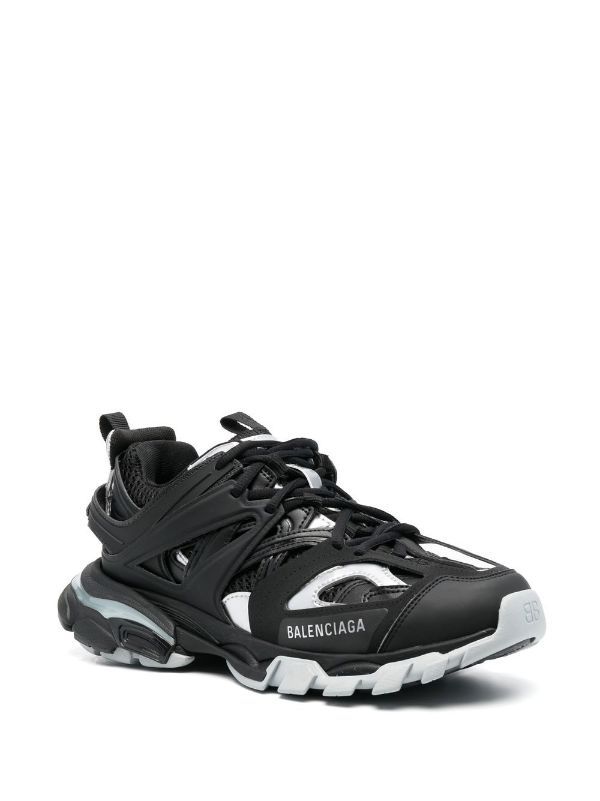 Balenciaga Track low-top Sneakers - Farfetch Balenciaga Track Black, Track Black, 90s Sports, Balenciaga Track, Leather Logo, Black And Silver, Black Faux Leather, Sneakers Black, Logo Print