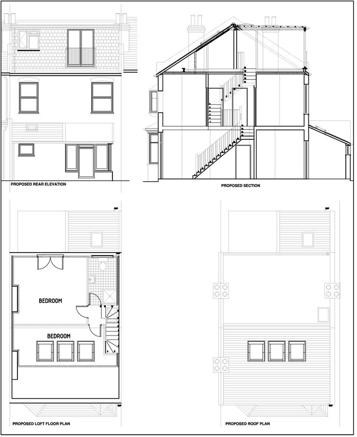 three story house plans with stairs and windows