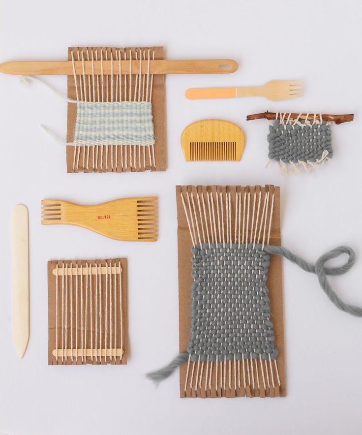 weaving materials laid out on a white surface