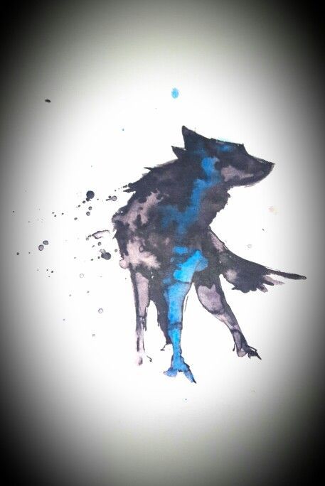 a painting of a blue and black dog