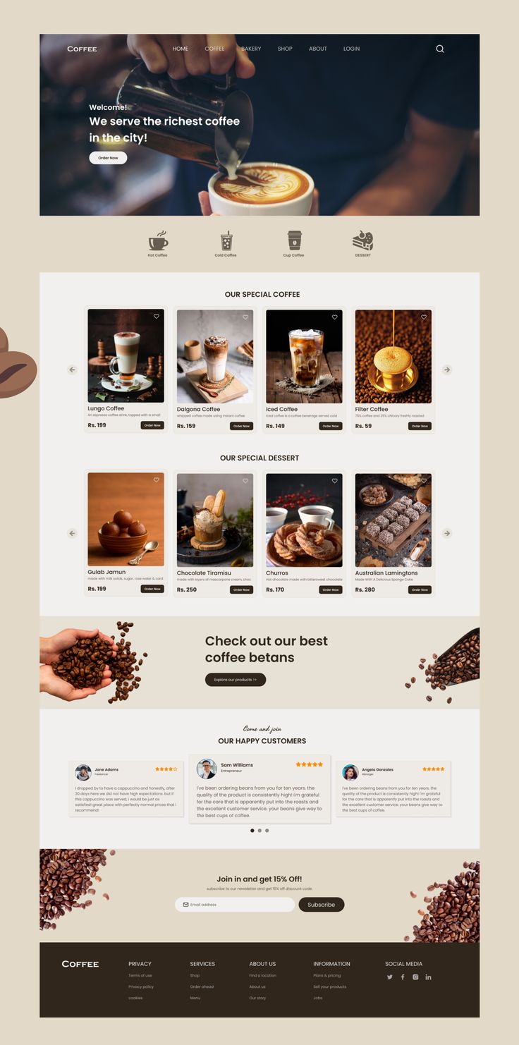 coffee shop web design Cafe Website Design, Coffee Shop Website, Coffee Site, Webpage Design Layout, Food Website Design, Cafe Website, Simple Website Design, Modern Coffee Shop, Design Sites