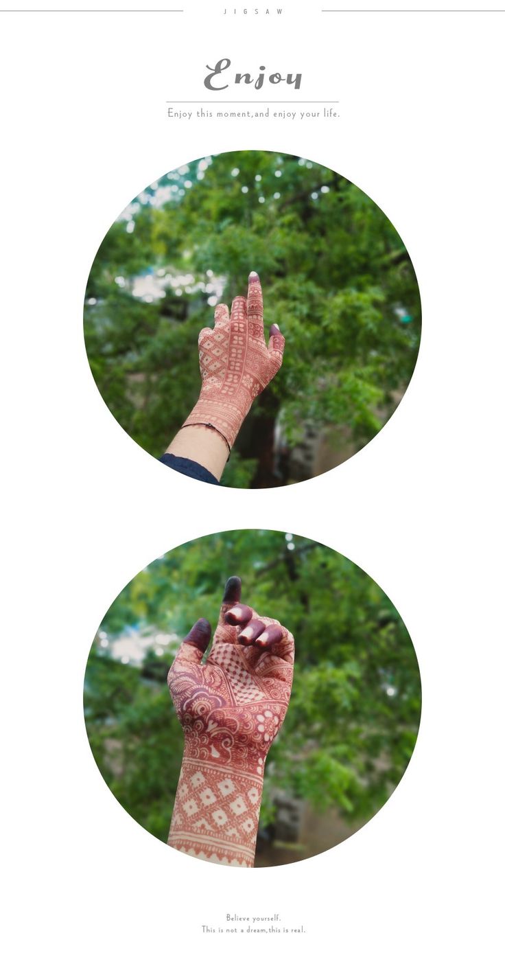 two images showing the hands and fingers of someone wearing knitted mitts, with trees in the background