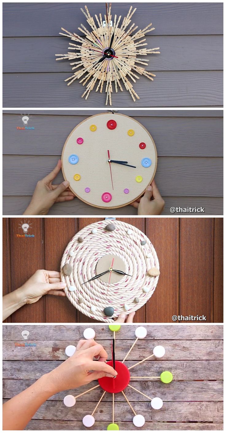 four different pictures showing how to make a sunburst clock