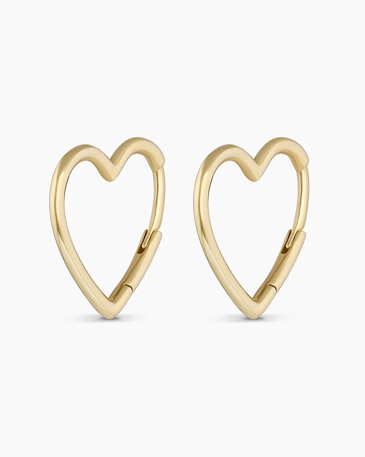 14k Gold Open Heart Huggies – gorjana 14k Gold Huggie Earrings Gift, Sterling Silver Heart Earrings Tarnish Resistant For Everyday, Dainty Huggie Jewelry For Everyday, Dainty Huggie Everyday Jewelry, Dainty 14k Gold Huggie Jewelry, Dainty Yellow Gold Huggie Jewelry, 14k Gold Dainty Huggie Jewelry, 14k Gold Stackable Huggie Earrings As A Gift, Stackable Huggie Earrings Fine Jewelry For Gift