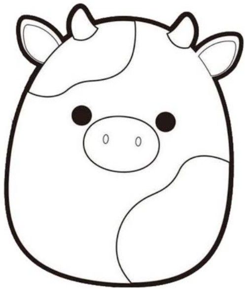 a cartoon cow with black and white lines on it's face